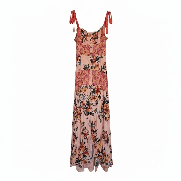 Free People Dresses & Skirts - Free People Pink & Coral Floral Tie-Shoulder Maxi Dress